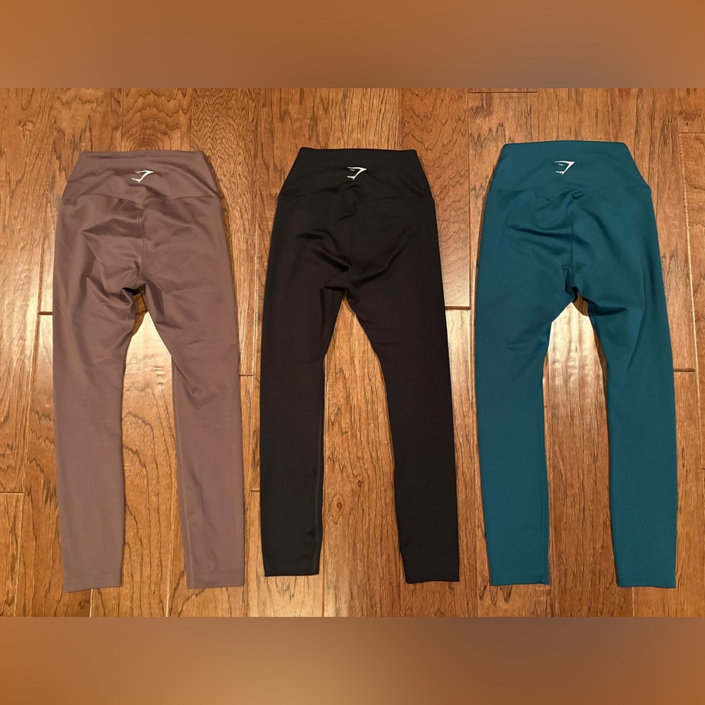 Gymshark lot of 3 Training Leggings 7/8 length Size XS Teal Black Brown - Picture 2 of 5
